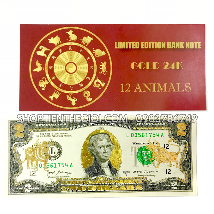 Tiền 2 USD in hình con Trâu 3D nhũ vàng - SP005552